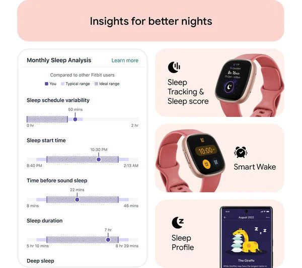FITBIT Versa 4 Smart Watch - Pink Sand & Copper Rose - Acceptable - Image 3