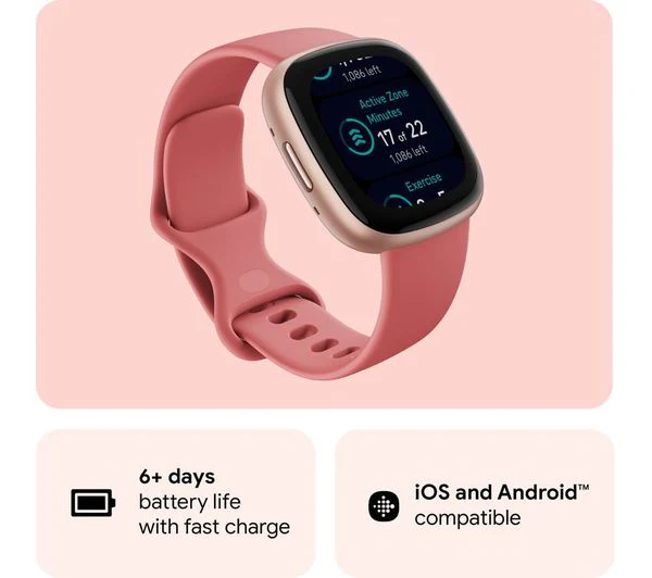 FITBIT Versa 4 Smart Watch - Pink Sand & Copper Rose - Acceptable - Image 5
