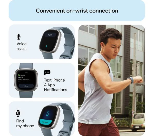FITBIT Versa 4 Smart Watch - Waterfall Blue & Platinum - Good - Image 5