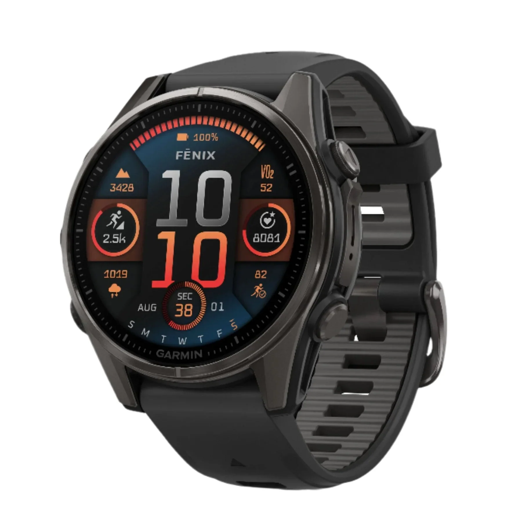 Garmin fēnix 8 AMOLED Sapphire GPS Smartwatch, 43mm Carbon Grey DLC Titanium Case with Black/Pebble Grey Silicone Strap - Good
