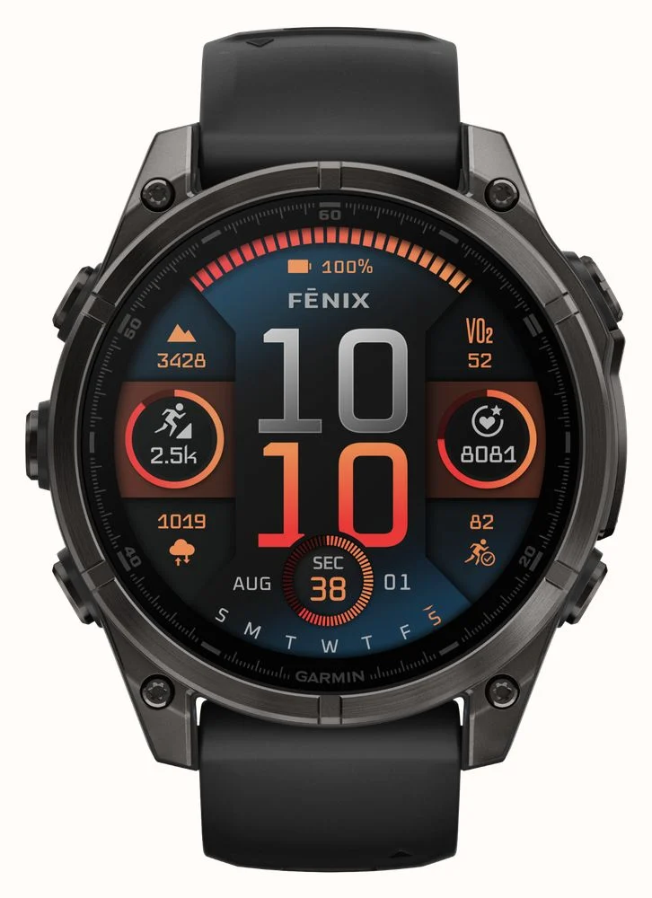 Garmin fēnix 8 AMOLED Sapphire GPS Smartwatch, 43mm Carbon Grey DLC Titanium Case with Black/Pebble Grey Silicone Strap - Good - Image 2