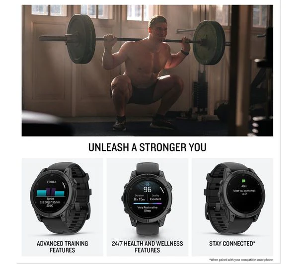 GARMIN fenix E AMOLED Smart Watch - Slate Grey Steel & Black, 47 mm - Very Good - Image 4