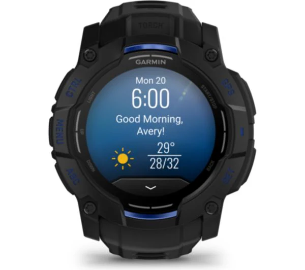 GARMIN Instinct 3 AMOLED Smart Watch - 50mm, Black with Bolt Blue Silicone Band - Good - Image 4