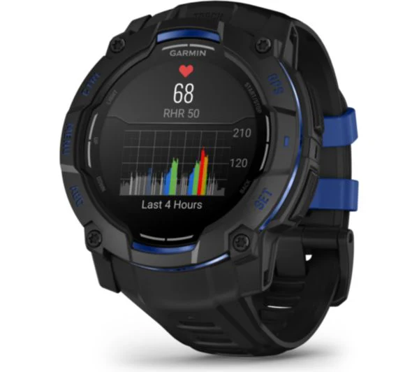 GARMIN Instinct 3 AMOLED Smart Watch - 50mm, Black with Bolt Blue Silicone Band - Good - Image 7