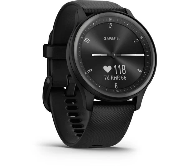 Garmin vívomove Sport Hybrid Smartwatch – Black Silicone Strap – Good