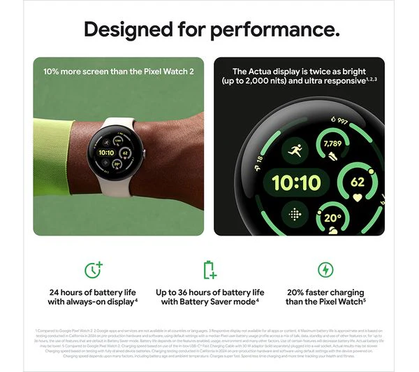 GOOGLE Pixel Watch 3 WiFi - Silver, Porcelain Band, 41mm - Pristine - Image 6