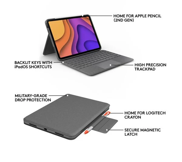 LOGITECH Folio Touch 11" iPad Air (M2 & M3) Keyboard Case - Grey - Pristine - Image 5