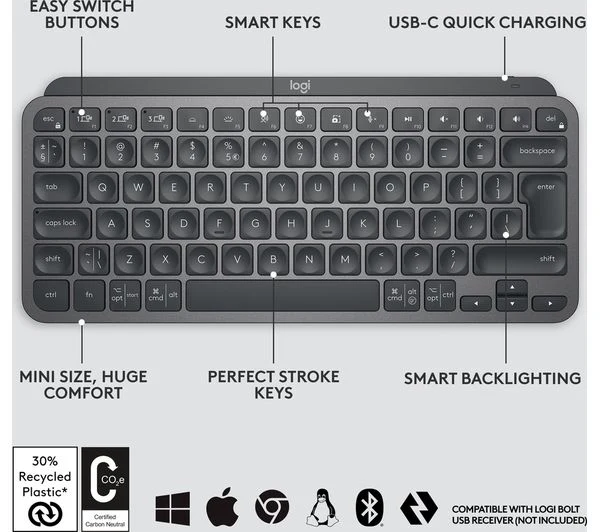 LOGITECH MX Keys Mini Wireless Keyboard - Graphite - Image 4