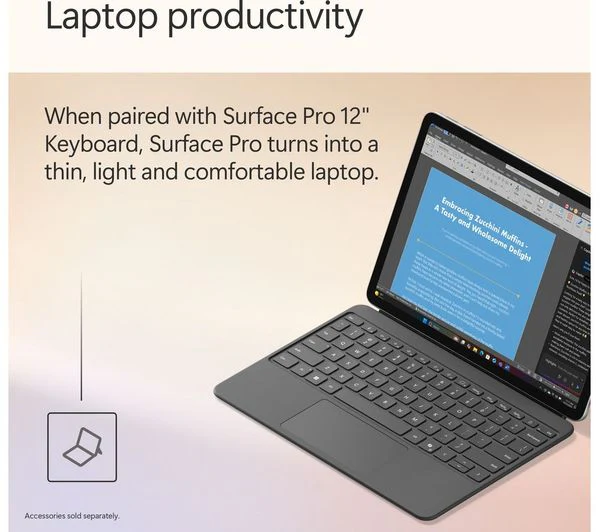 MICROSOFT 12" Surface Pro, Copilot+ PC - Snapdragon X Plus, 16GB RAM, 256GB SSD, Platinum - Pristine - Image 9