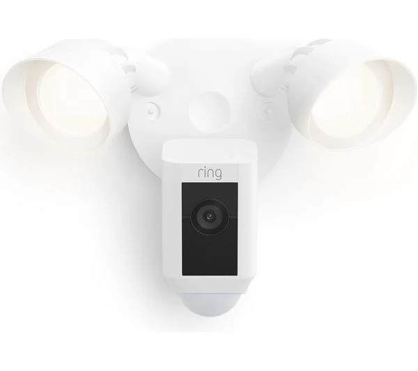 RING Floodlight Wired Plus Full HD 1080p WiFi Security Camera - White - Pristine