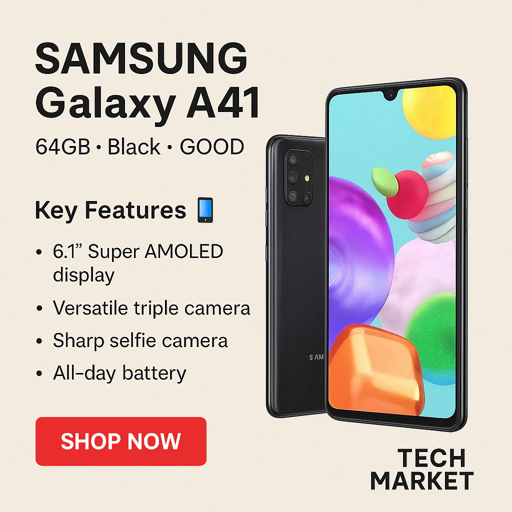 SAMSUNG Galaxy A41 - Black, 64GB - Good - Image 4
