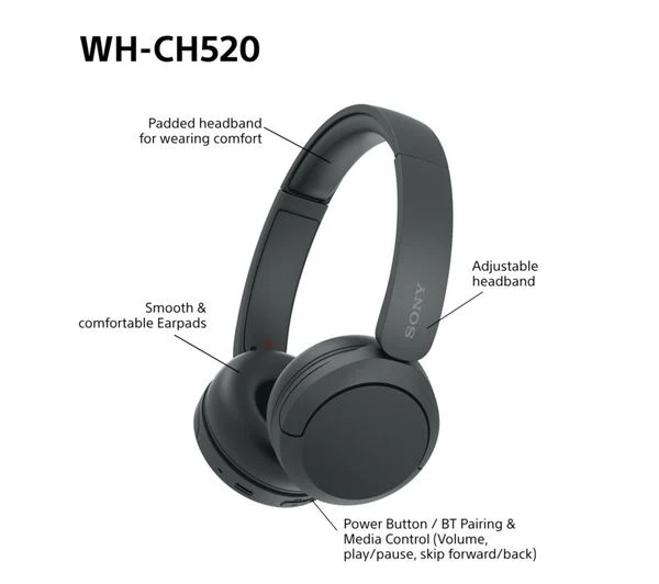 SONY WH-CH520B Wireless Bluetooth Headphones - Black - Good - Image 19